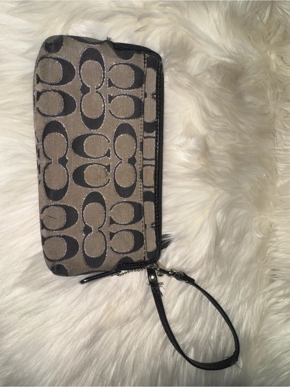 Coach Monogram Wristlet in Taupe and Black